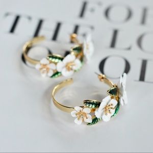 Luxe Gold Floral Sparkle Hoop Earrings Artisan G
